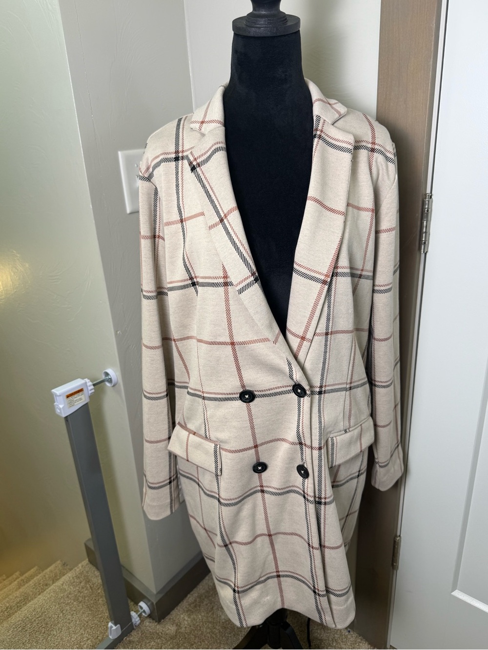 Maurice’s Double Breasted Button Front Plaid Jacket Business Casual Tan Neutral